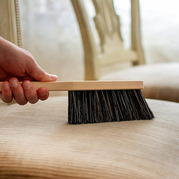 11.2" Hand Broom Soft Bristles Cleaning Brush, Dusting Brush with Wooden Handle, Handheld Car Broom, Small Counter Dust Brush, Bench Brush, Clothes Brush