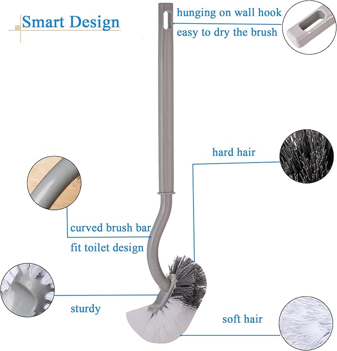 Ryhiac 2 Pack Curved Toilet Bowl Brush Without Holder for Bathroom, Compact Toilet Brush Durable Under The Rim Household Deep Cleaning Brushes (Gray Toilet Brush Without Holder)
