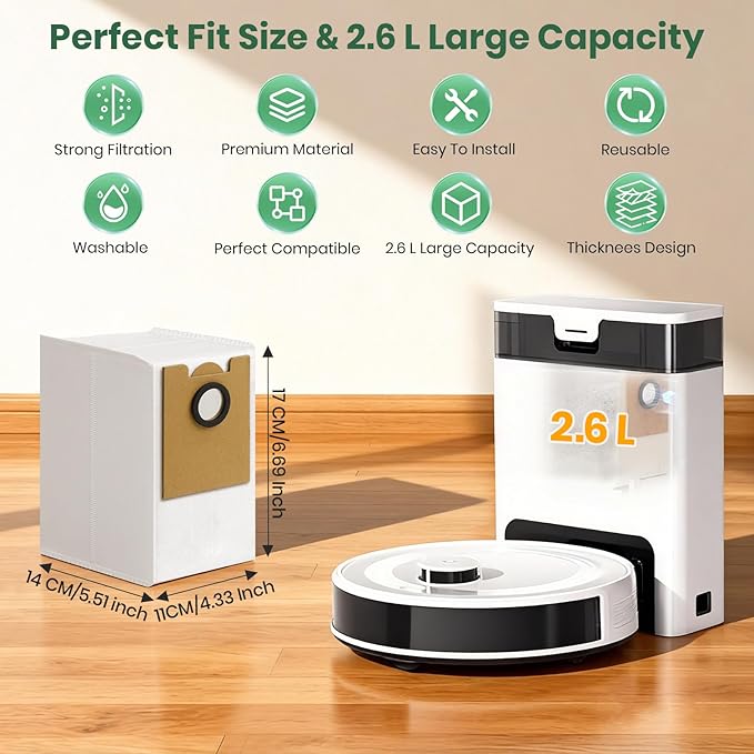 Bluevisk 16 Pack M2 Plus Dust Bags Compatible with Lefant M2 Pro M2S Pro M2 Plus Robot Vacuum Bags 2.6L Large Capacity Heavy Duty Bags for Home Vacuum