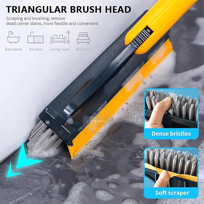 2 in 1 Cleaning Scrub Brush with Long Handle Heavy Duty - 2023 New Shower Powerful Brush and Scraper 2-in-1 Cleaning Tool with Soft Scraper Squeegee, V-Shaped Bristles Scrubber Deck Brush (Green)
