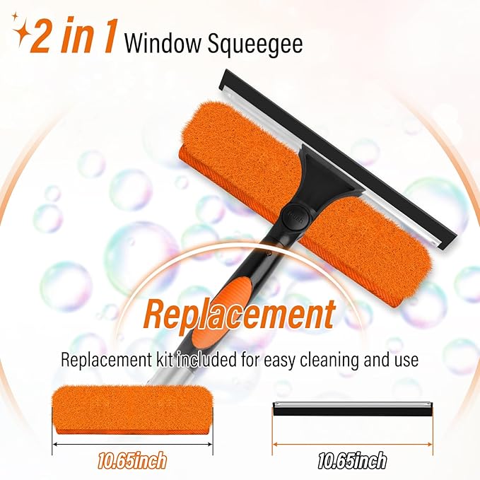 26FT High Window Cleaning Kit with Pole,2 in 1 Window Squeegee for Window Cleaning,5-20FT Professional Window Clean Pole Kit Include Replacement,180°Rotatable Squeegee for Indoor/Outdoor High Windows