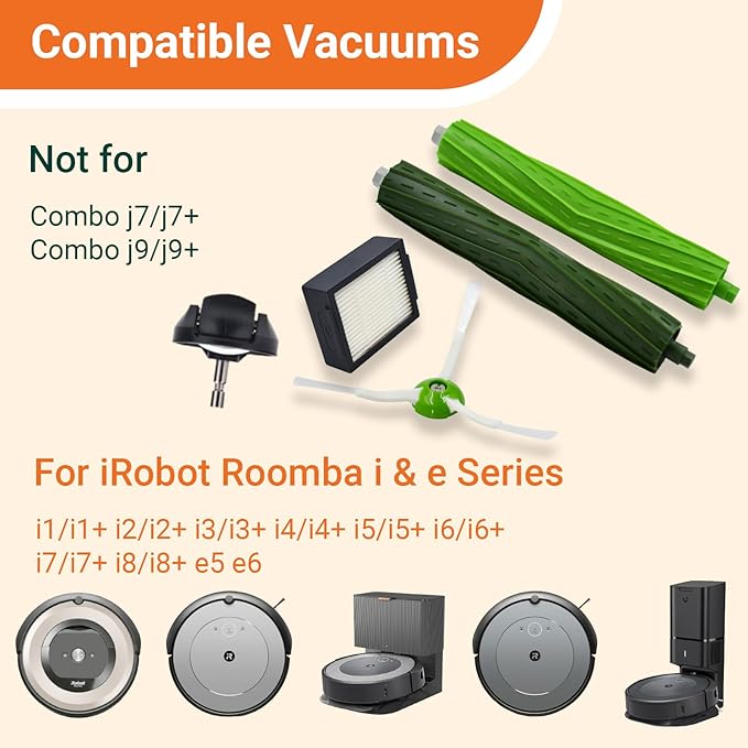 Yojolee Accessories and Replacement Parts Compatible for Roomba i7 i7+ i3 i3+ i4 i4+ i5 i5+ i6 i8 i1 i2 e5 e6 e7 J Series Vacuum Cleaners,Front Caster Wheel,Rubber Brushes,6 Filters,6 Side Brushes