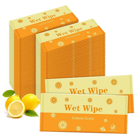 Hand Wipes Travel Size, 500 Pcs Wet Wipes Individually Wrapped for Barbecue, Seafood Boil Party, Restaurant, Lemon Scent