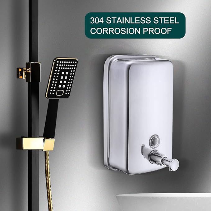 VANNSOO Commercial Soap Dispenser Wall Mount Stainless Steel Manual Liquid Pump Rust-Proof Leak Free for Bathroom (34 fl.oz./1000ml)