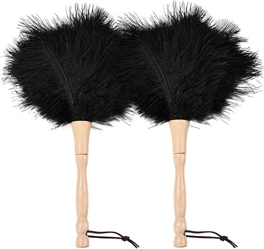 MehelloFeather Ostrich Feather Duster 12 Inch Handheld Duster Supplies, Wooden Handle Feather Duster for Cleaning Keyboard Home Car Office (Black 2Pcs)