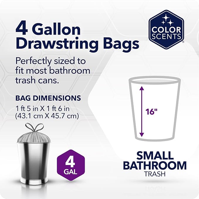 Color Scents Small Trash Bags - 4 Gallon, 60 Bags (1 Pack of 60 Count), Twist Tie – Cream bag in Vanilla Spice Scent with Microban
