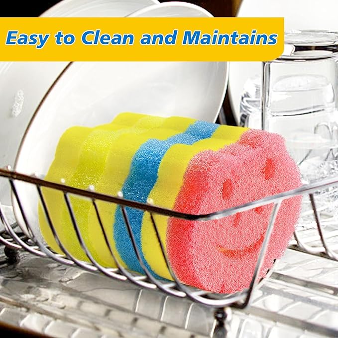 6 Pack Dish Scrubber, Scrub Sponge, Dual-Sided Temperature Controlled Kitchen Sponge for Dishes,Odor Resistant Scrubber,Cute Frog Scrub Sponges Household Cleaning Pads for Scrub Daddy,Scrub Mommy