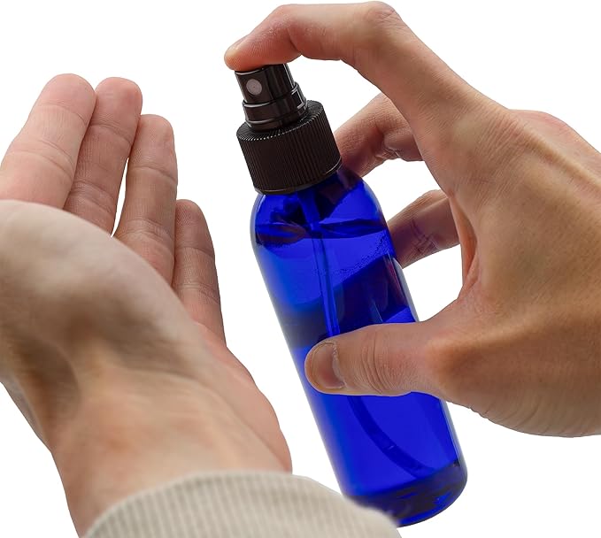 Cornucopia 4oz Blue Empty Plastic Refillable PET Spray Bottles w/Fine Mist Atomizer Caps (6-Pack); Sprayers for DIY Home Cleaning, Aromatherapy, Travel, & Beauty Care (4 Ounce, Cobalt Blue, 6)