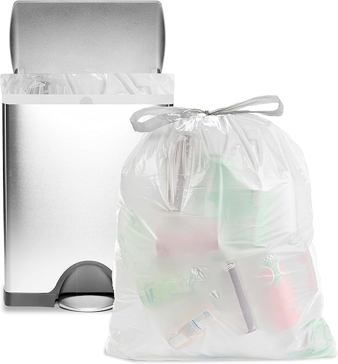 Ultrasac 13 Gallon 1.1 MIL White Drawstring Trash Bags - 19.25" x 28.5" - Pack of 80 - Fits simplehuman H