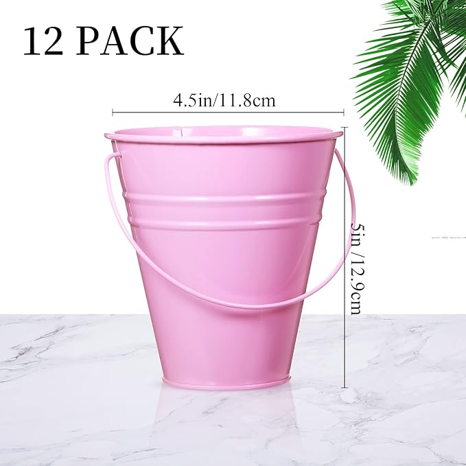 Sadnyy 12 Pack Metal Buckets with Handle, Galvanized Bucket 4.5 x 5 Inch Basket Bucket Party Supplies, Crafts for Christmas Halloween Candy Bars Vase Crafts(Multicolored)