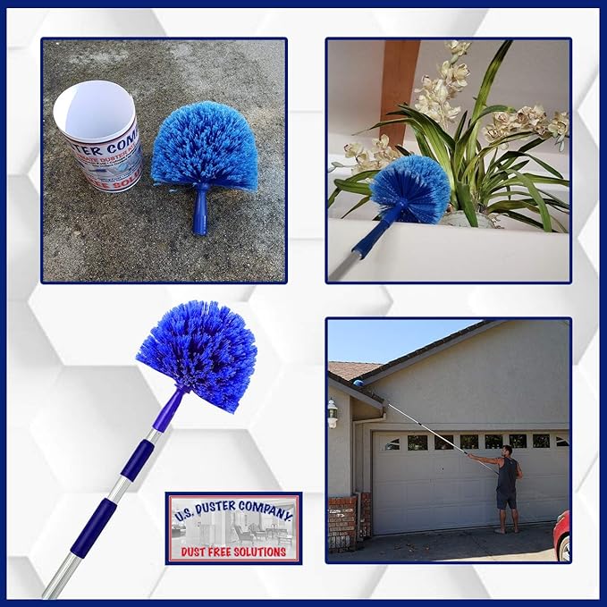 Cobweb Duster with Extension Pole, Plus Size Microfiber Ceiling Fan Duster Extendable 20 feet Reach, 3-Stage Aluminum Telescoping Pole Long Handle Webster Duster for Cleaning
