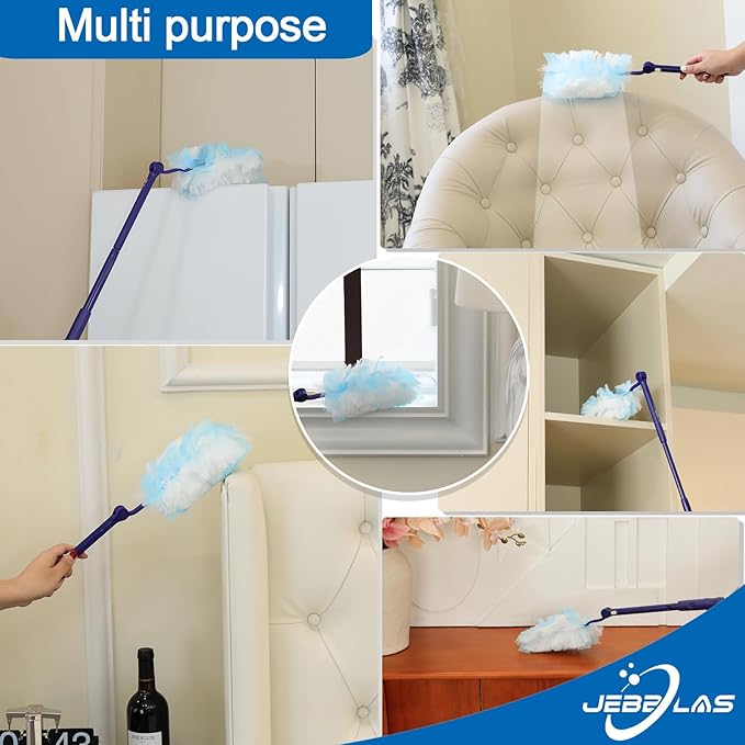 JEBBLAS Disposable Blue Duster Including 1 Long Handle, 1 Short Handle and 20 Duster Refills, Electrostatic Duster Kit, Heavy Duty Extender Handle Starter Kit