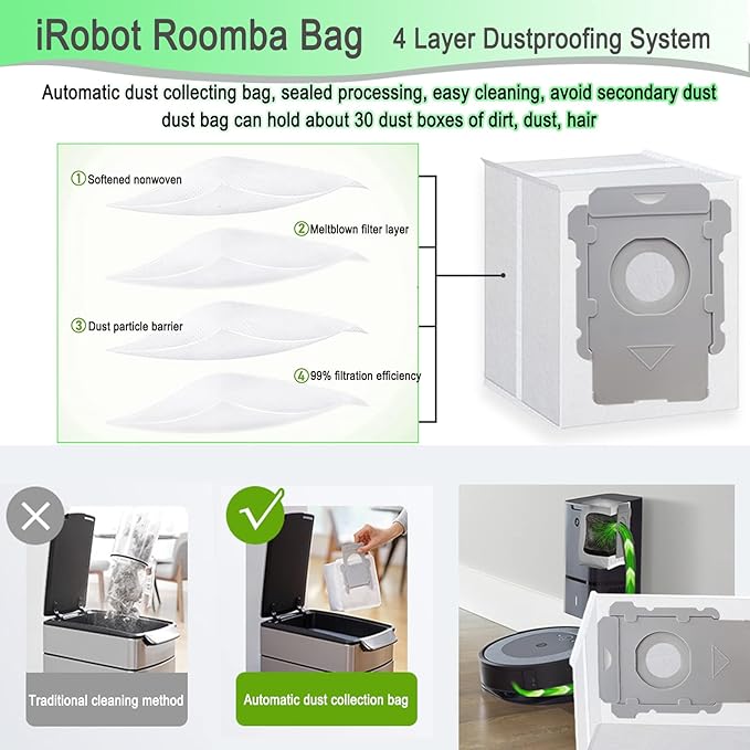 S9 replacement parts for roo-mba s9(9150) s9+ s9 Plus(9550) Series Vacuum Cleaner,4 Filters, 4 Corner Brushes, 2 Set of Multi-Surface Rubber Brushes,4 Automatic Dirt Disposal Bags,2 tools