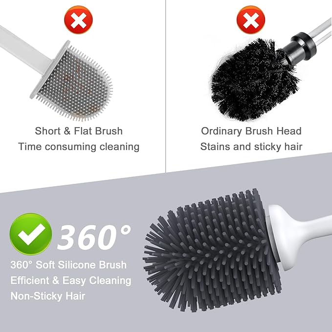 Lefree Silicone Toilet Brush,Rubber Toilet Bowl Brush and Holder Set with Ventilated Holder, Toilet Cleaner Brush for Bathroom,Floor Standing & Wall Mounted Toilet Scrubber Without Drilling