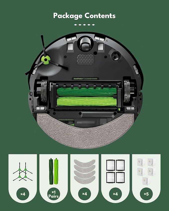 Replacement Kit for iRobot Roomba Combo 10 Max/j7/j7+/j9/j9+ Vacuum Cleaner: 2 Main Brushes, 4 Side Brushes, 4 HEPA Filters, 6 Vacuum Cleaner Bags, 4 Mops, 1 Cleaning Brush
