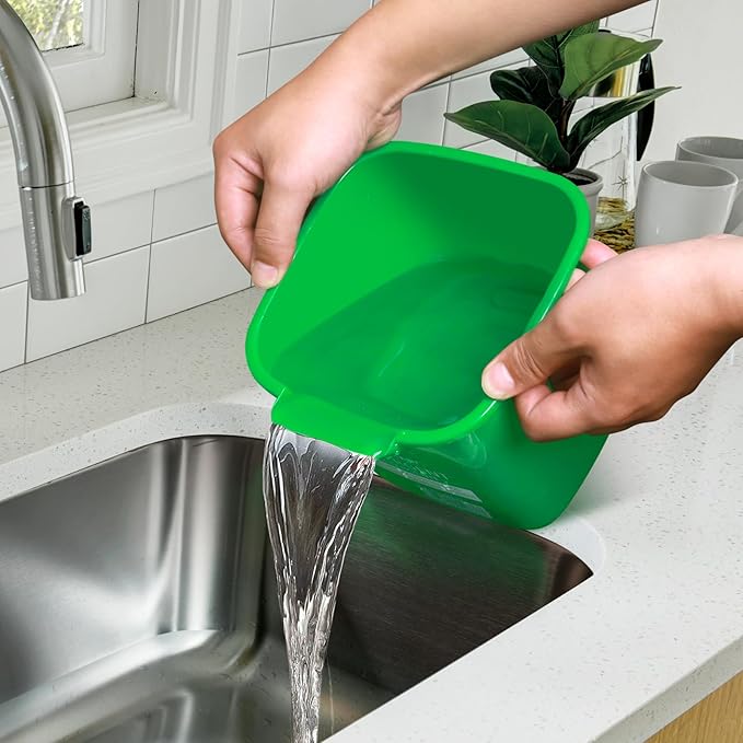 Matthew Detergent and Sanitizing Cleaning Bucket 3 Quart Plastic Pail,Set of 6 Square Containers,Built-in Spout w/Handle,Wash Rinse Sanitize Handwash Bucket for Home Office Commercial (Green)