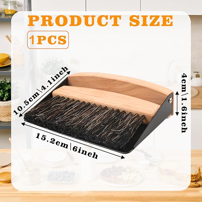 Small Dust Pan and Brush Set, Mini Hand Broom and Dustpan Set, Wooden Crumb Sweeper for Home Desktop, Sofa, Pet Care Household (Black)