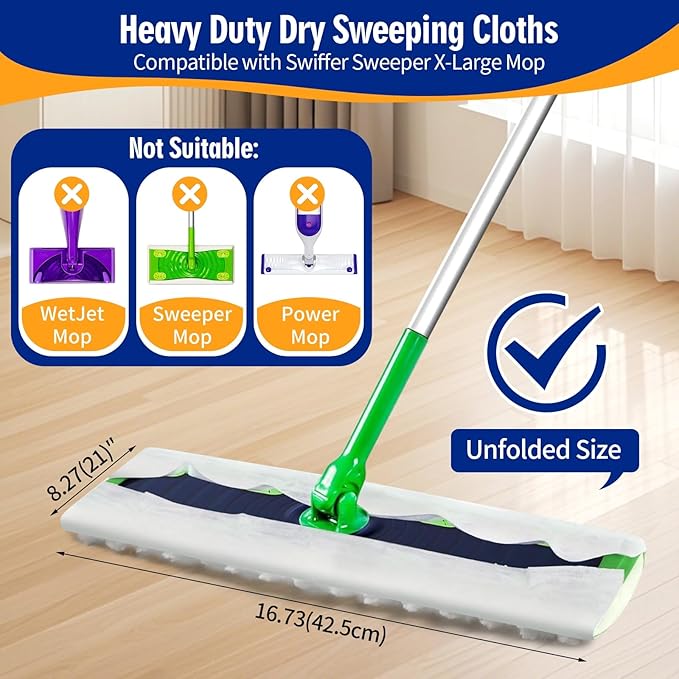 FURCIELOS 40 Count XL Pet Dry Sweeping Cloth Refills for Swiffer Sweeper XL Mop, Unscented Heavy Duty Dry Pads Refills for Multi-Surface Floor Cleaning