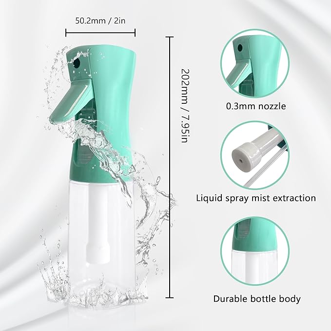 Spray Bottle for Hair Continuous Ultra Fine Mist (200ml) 360° Multi Spray Bottle for Plants, Cleaning, Skin Care Leakproof & Durable 2 Pack