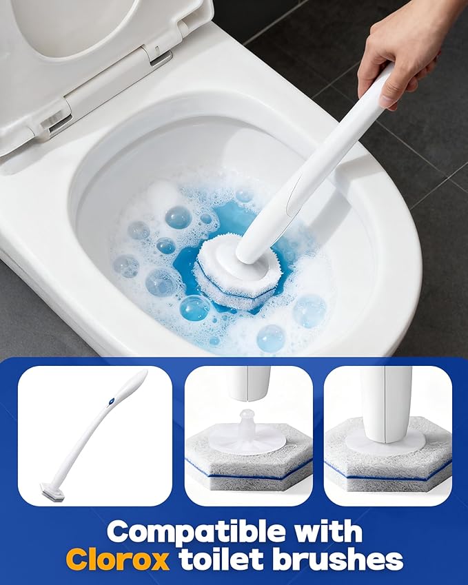 60 Pack Toilet Wand Refills Compatible with Clorox Toilet Brushes, Instant Foam Cleaning, Secure Lock No Slipping, Odor Neutralizing, Easy Snap-On Design