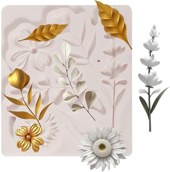 1 Pcs Flower Fondant Mold for Cake Decoration, Leaf Chocolate Silicone Mold, Exquisite Flower and Leaf Shape is Perfect for Wedding Desserts, Candy, Sugar Craft, Gum, Resin, Clay