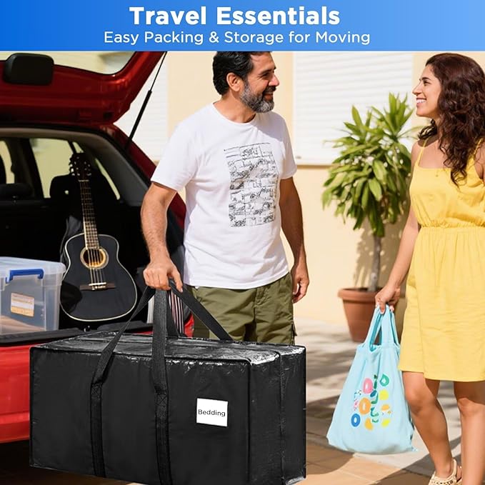 Extra Large Moving Bags Heavy Duty Storage Bags with Zipper Handles, BETU 8 Pack Clothes Storage Totes Bins Packing Moving Boxes, Moving Supplies for College Dorm Essentials, Space Saving, Black
