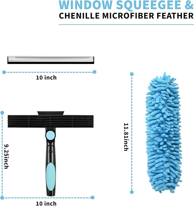 SHINMING 2-in-1 Window Squeegee and Microfiber Scrubber, Multi-Angle Window Cleaning Tool, Solar Panel Cleaning Brush Threaded Window Cleaner Brush for RV Windshields