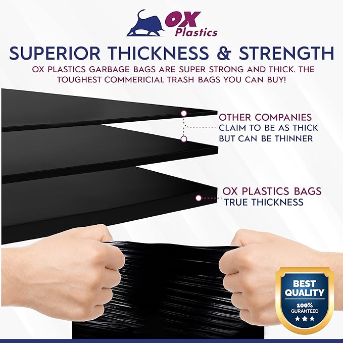 55 Gallon Trash Can Liners Bags - (50 Count) Capacity & 2mil Thick Extra Heavy Duty Strength - Large Garbage, Leak-Proof & Durable, House & Commercial Use Bags Black