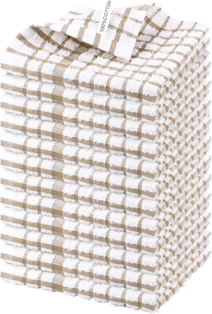 Nialnant 12PCS Little Yellow Plaid Dish Cloths,100% Cotton Soft Absorbent Cleaning Rags,Quick Drying Dish Towels for Kitchen,Washing Dishes-Little Yellow Plaid,12 x 12 in