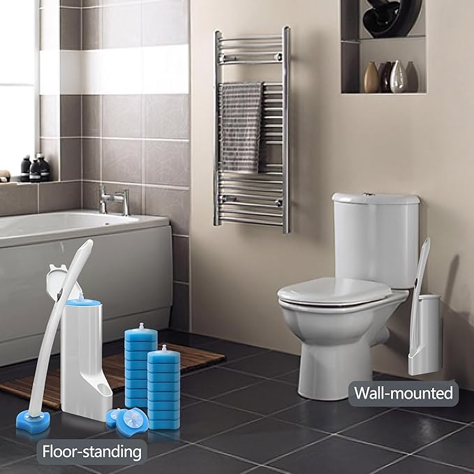 Disposable Toilet Brush with 24 Refills, Toilet Bowl Wand Starter Kit-Wand, Caddy&24 Toilet Brush Refills, Wall-Mounted Toilet Bowl Brush and Holder, Bathroom Cleaning Supplies.