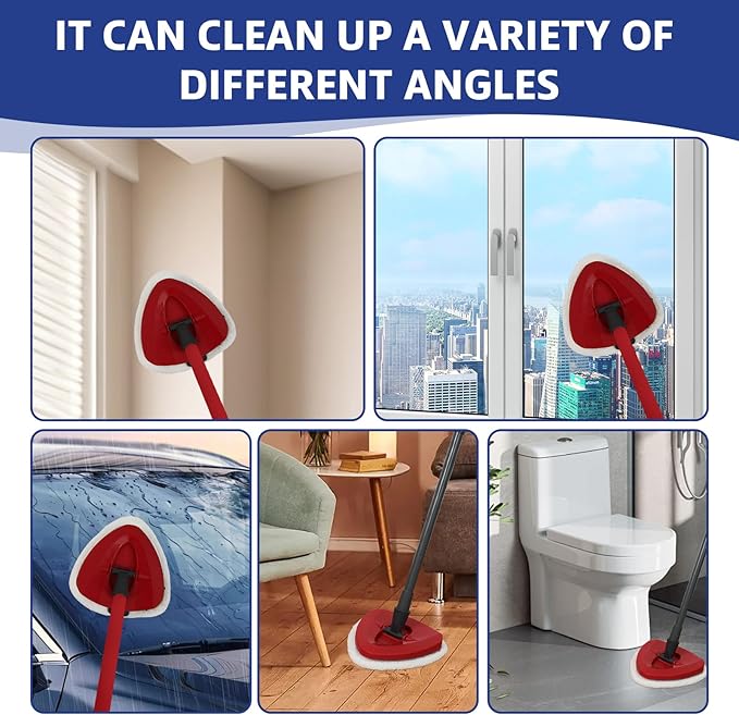 High-PQ Flat Mop Head Replacements, Microfiber Mopping Pads Refills, 4-Pack Spin Mop Pads + 1 Plastic Pad &1 Scrape for Floor, Wall & Ceiling Cleaning - Fits EasyWring & RinseClean Systems