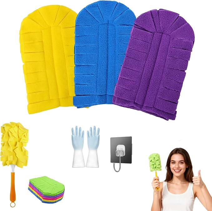 360° Electrostatic Duster Refills — The Sustainable Choice for a Dust-Free Home, Washable Reusable Duster Pads with Microfibers, Heavy Duty Dusters for Cleaning (1 Handle + 3 Refills)