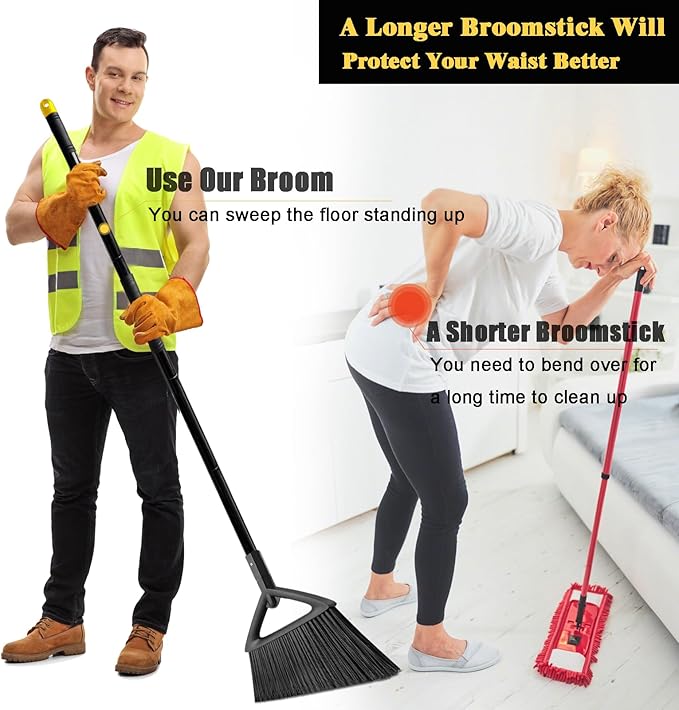 PUTNATRUE Heavy Duty Commercial Broom,Upgraded Angle Brooms for Sweeping Indoor and Outdoor,Perfect Black Broom of Kitchen,Garage
