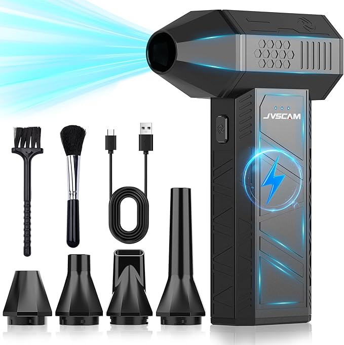 JVSCAM X3 Compressed Air Duster - Electric Air Duster with Brushless Motor,3 Gear Adjustable - mini Snow Blower- Rechargeable Air Duster for PC, Keyboard, Car,Outdoors,Home,Snow and Leaves Clearing