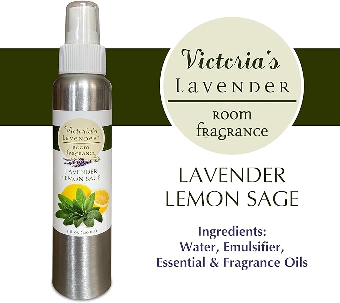 Victoria's Lavender Room Spray - All-Natural Air Freshener, Made in the USA, Essential Oil Concentrated, Bathroom Odor Eliminator, Luxury Room Spray, 2-Pk Lavender Lemon Sage, 4 oz