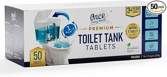 Once Every Month Premium Toilet Tank Tablets, 3+ Year Supply, 50 Count, Spearmint Scent