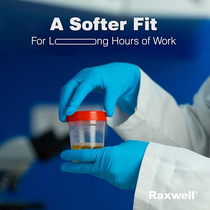 Raxwell Blue Nitrile Disposable Gloves, Latex Free Food Grade, 8.5mil, Extended Cuff, Waterproof, Ambidextrous, Textured Grip