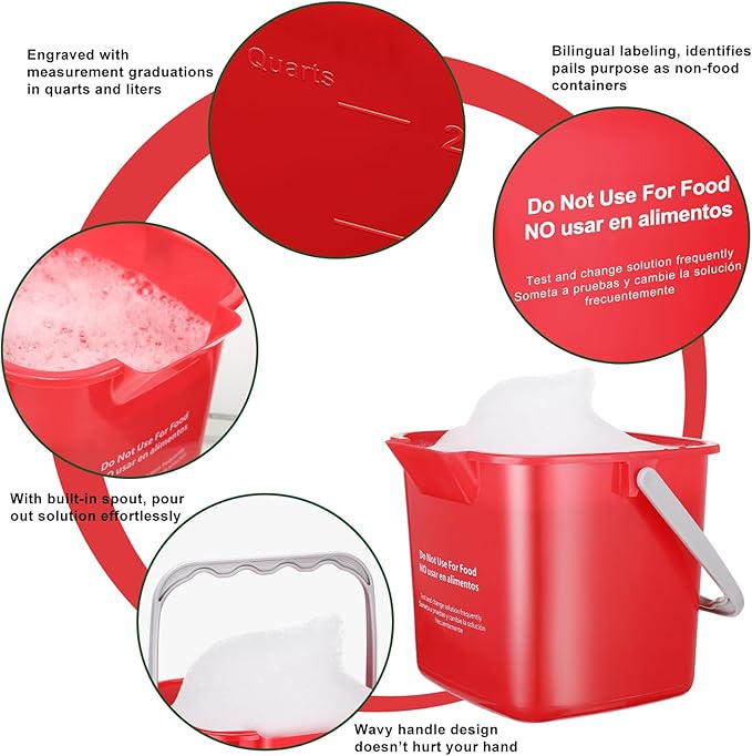 LemonRoad 3 Pcs Cleaning Bucket Small Sanitizing Square Bucket Multi-Size 3+6+8 Quart Detergent Pail for Home Commercial Restaurant Kitchen Office School Wash Rinse Sanitize Handwash(Red,Green,Blue)