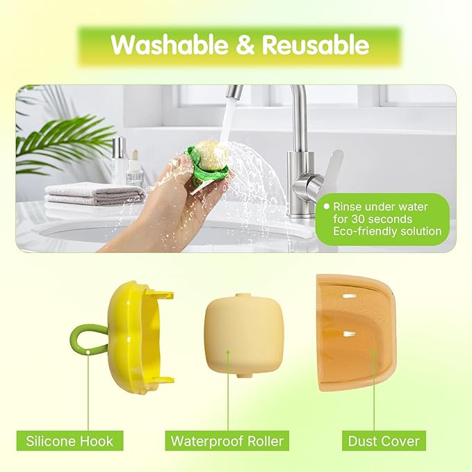 Metchangelife 2 Pcs Protable Mini Lint Rollers, Reusable Washable Lint Rollers for Clothes Car Seats with Protective Cap, Travel Portable Lint Roller - Fits in Wallet, Pet Hair Remover(Yellow)