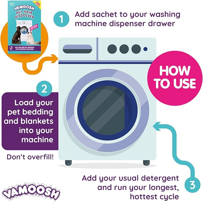 Vamoosh Pet Hair Dissolver | Pet Hair Remover for Washing Machines | Removes Odor Dissolves Dog, Cat, Animal Fur | Cleans Pet Bedding in Washing Machine | Easy to Use | 100g (Pack of 6)