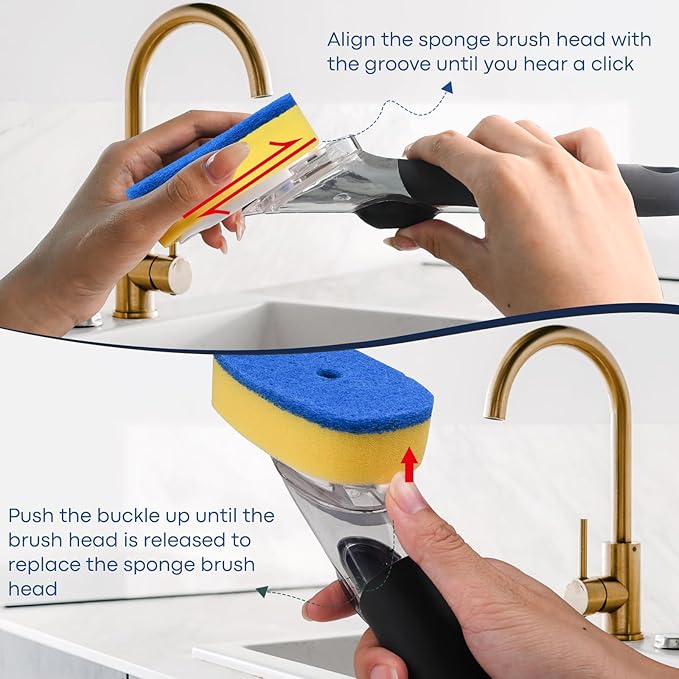 Sponge Brush Refills for OXO Dish Brush, 6 Pack Soap Dispensing Dish Refills, Scrub Replacement Head for Scrubber, Sponge Replacement Head Fits Soap Dispensing Handle