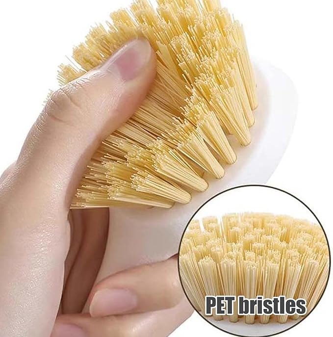 Lawnrden Bamboo Dish Brush, Dish Brush with Handle 2Pcs Scrub, Bamboo with Built-in Scraper Washing for Nonstick Frying Pan, Woks, Kitchen Sinks