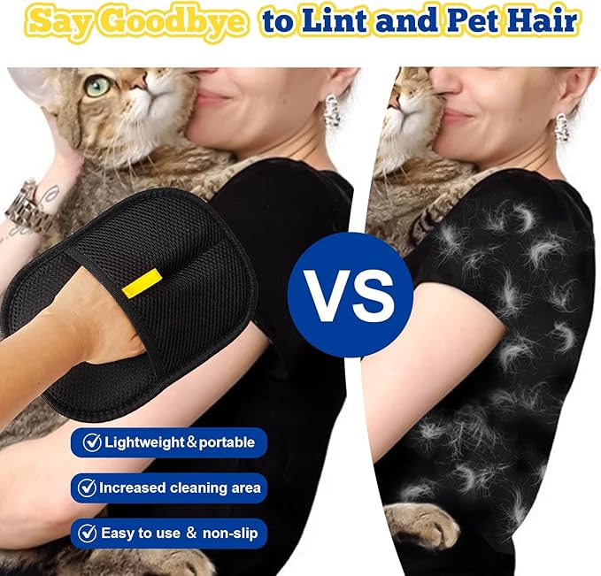 Electrostatic Pet Hair Remover - Pet Hair Removal Glove for Cats & Dogs | Double Sided Grooming & Animal Fur Removal Hand Tool for Grooming, Laundry, Furniture, Clothes, Sofas & Carpets.
