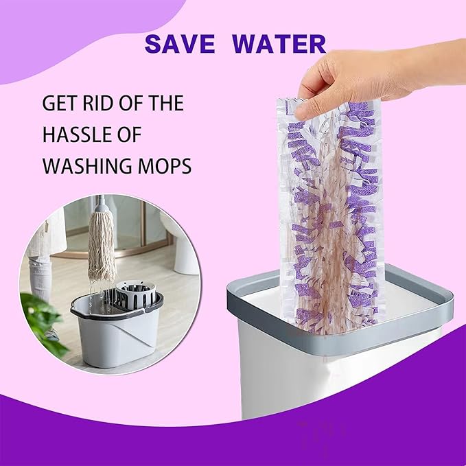 Disposable Mopping Pad Refills for PowerMop Multi-Surface Mop and PowerMop Wood Mop, Spray Clean Pads Replacement (Purple -15)