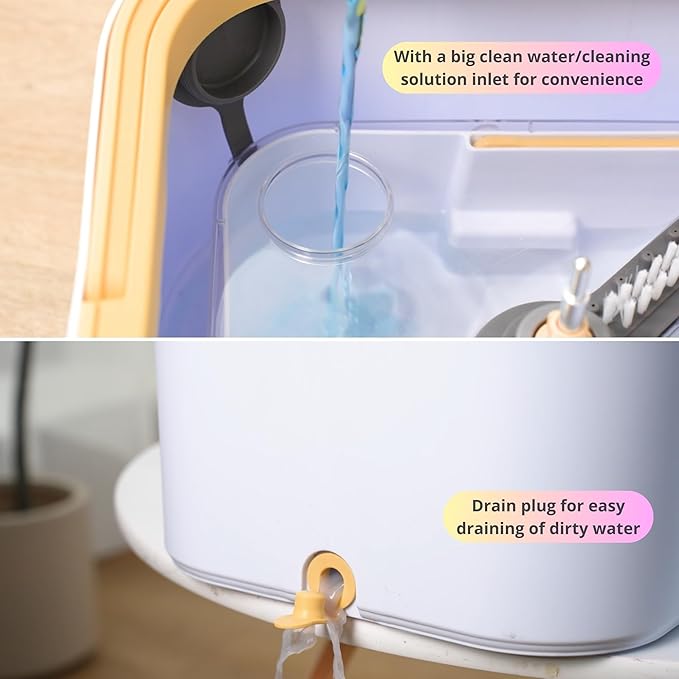 Mop and Bucket System PRO with Removable Water Tank Duo Bucket & Spin Mop System, Self Wringing, Separates Clean from Dirty Water, Folding Mop Head, Dual Brush System, 4-pc Machine Washable Mop Pads