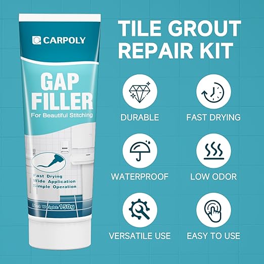 CARPOLY Tile Grout Repair Kit, 2 Pack White Grout Filler for Bathroom, Kitchen, Rstore & Renew Tile Joints Line, Triple Protection, Fast Drying Shower Grout with Tools(White, 10.58oz/300g)