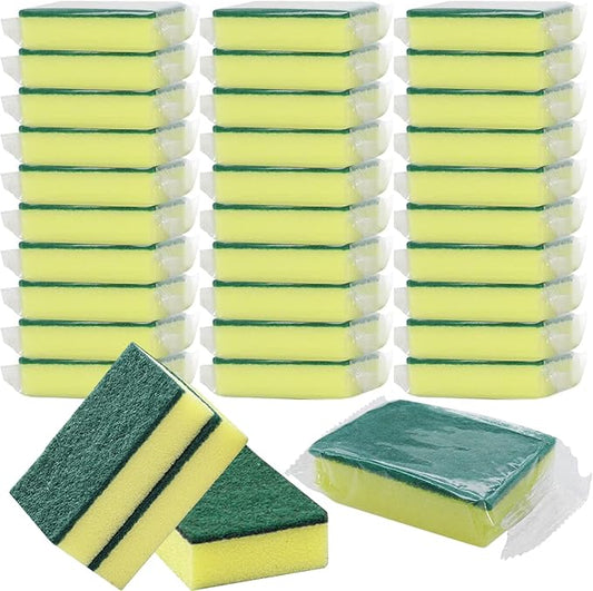 GWZiehory 30 Pack Kitchen Sponges Individually Wrapped, Non-Scratch Scouring Pads Bulk Scrub Sponges for Cleaning Kitchen and Household, Car, Dish Sponge for Apartments Hotel