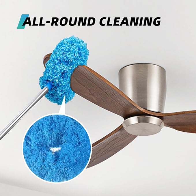 DRQ Ceiling Fan Cleaner Duster, 2 Pack Reusable Microfiber Duster with Extension Pole, 13 to 50 Inch Fan Blade Cleaner, Removable Dusters for Cleaning Walls Bookshelves Door Window Top (Blue)