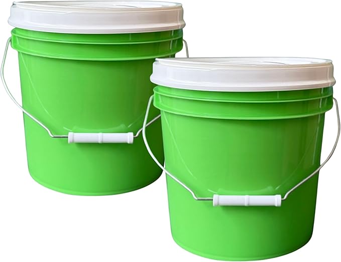 House Naturals 2 Gallon Food Grade - BPA Free Made in USA Buckets Lime Color pails with Screw On Gasket Lids (2, Lime - White lids)