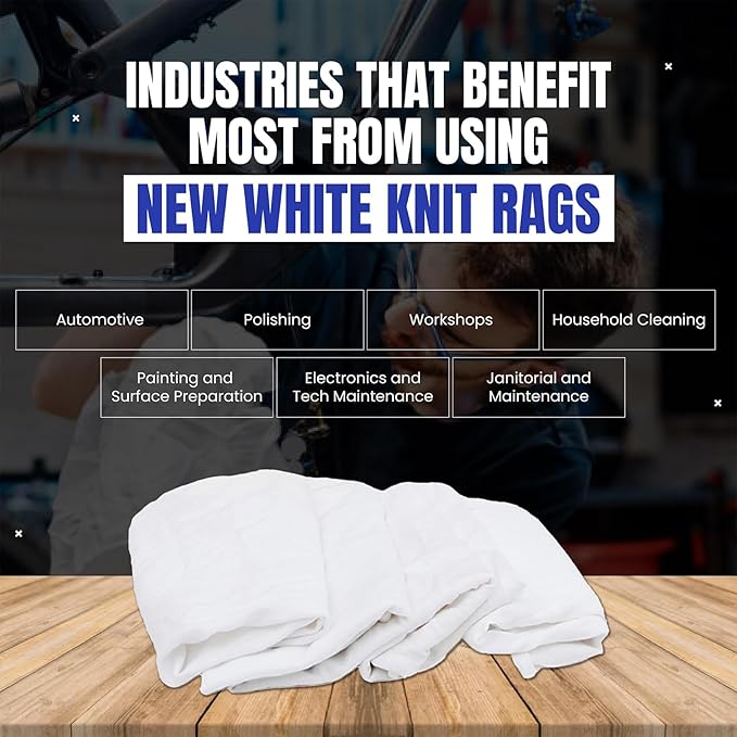 Premium White T-Shirt Cleaning Rags (1 lb. Bag) – White Cotton Rags for Cleaning, Staining, Painting, Oil, Grease & Dust Removal – Shop Rags Bulk for Multipurpose use